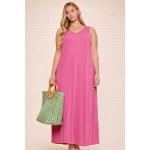 NWT Andree by Unit Pink Textured V-Neck Maxi Dress Sizes 1X-3X Stretchy
